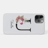 Monogram Roze Boho Meisjesachtig Bloemmotief Initi Case-Mate iPhone Case (Achterkant (horizontaal))