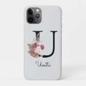 Monogram Roze Boho Meisjesachtig Bloemmotief Initi Case-Mate iPhone Case (Achterkant)