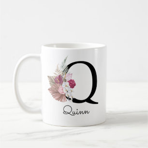 Monogram Roze Boho Meisjesachtig Bloemmotief Initi Koffiemok