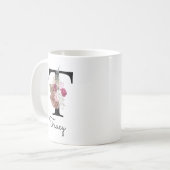 Monogram Roze Boho Meisjesachtig Bloemmotief Initi Koffiemok (Voorkant links)