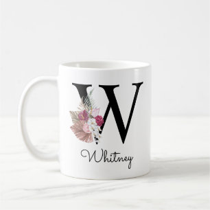 Monogram Roze Boho Meisjesachtig Bloemmotief Initi Koffiemok
