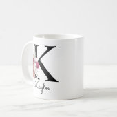 Monogram Roze Boho Meisjesachtig Bloemmotief Initi Koffiemok (Voorkant links)