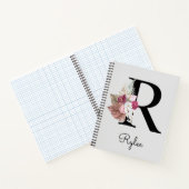 Monogram Roze Boho Meisjesachtig Bloemmotief Initi Notitieboek (Binnen)