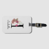 Monogram Roze Boho Meisjesachtig Bloemstuk Initiaa Bagagelabel (Voorkant (horizontaal))
