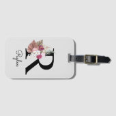 Monogram Roze Boho Meisjesachtig Bloemstuk Initiaa Bagagelabel (Voorkant (horizontaal))