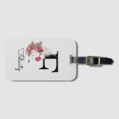 Monogram Roze Boho Meisjesachtig Bloemstuk Initiaa Bagagelabel (Voorkant (horizontaal))