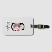 Monogram Roze Boho Meisjesachtig Bloemstuk Initiaa Bagagelabel (Voorkant (horizontaal))