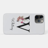 Monogram Roze Boho Meisjesachtig Bloemstuk Initiaa Case-Mate iPhone Case (Achterkant (horizontaal))