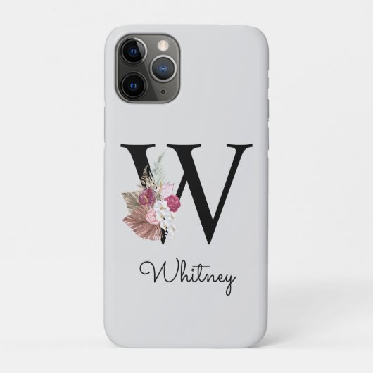 Monogram Roze Boho Meisjesachtig Bloemstuk Initiaa Case-Mate iPhone Case (Achterkant)