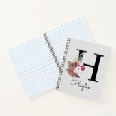 Monogram Roze Boho Meisjesachtig Bloemstuk Initiaa Notitieboek (Binnen)