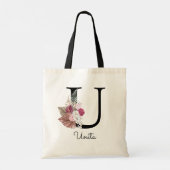 Monogram Roze Boho Meisjesachtig Bloemstuk Initiaa Tote Bag (Achterkant)