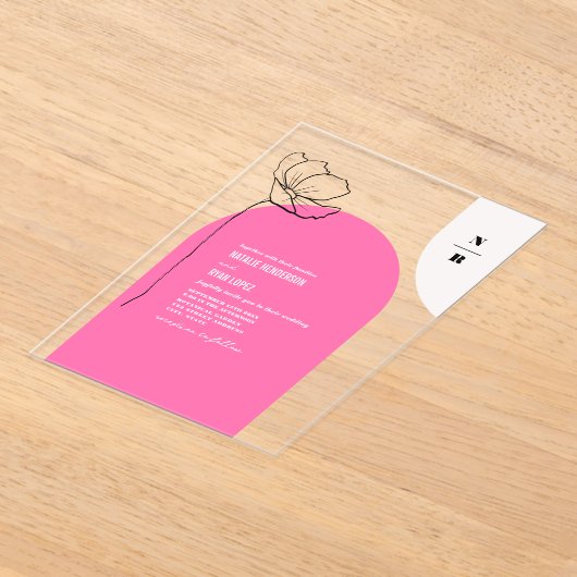 Monogram Roze Boog Bloemen Huwelijksuitnodiging Acryl Uitnodigingen (Laagn)