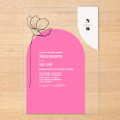 Monogram Roze Boog Bloemen Huwelijksuitnodiging Acryl Uitnodigingen (Voorkant)