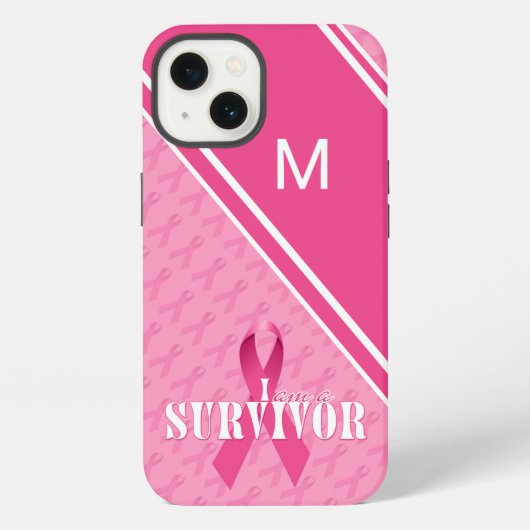 Monogram roze Borstkanker Overleving iPhone Hoesje (Achterkant)