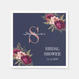 Monogram Roze Bourgondië Goud Bloem Bruiloft Servet