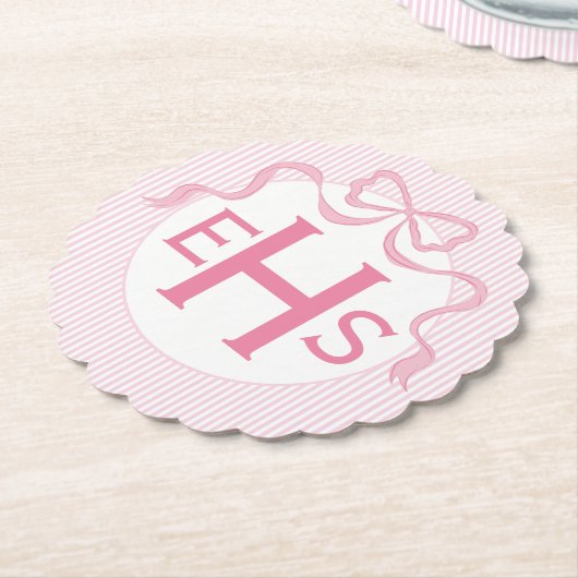Monogram Roze Bow, Aangepast lint Kartonnen Onderzetters (Gekanteld)