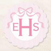 Monogram Roze Bow, Aangepast lint Kartonnen Onderzetters (Voorkant)