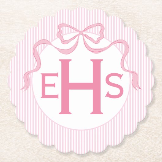 Monogram Roze Bow, Aangepast lint Kartonnen Onderzetters (Voorkant)
