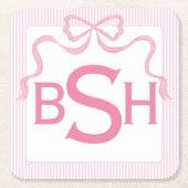 Monogram Roze Bow, Aangepast lint Kartonnen Onderzetters (Voorkant)