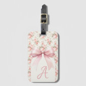 Monogram Roze Bow Coquette Bagagelabel (Voorkant (verticaal))