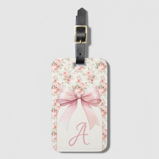 Monogram Roze Bow Coquette Bagagelabel (Voorkant (verticaal))