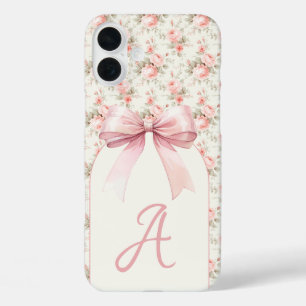 Monogram Roze Bow Coquette iPhone 16 Plus Hoesje