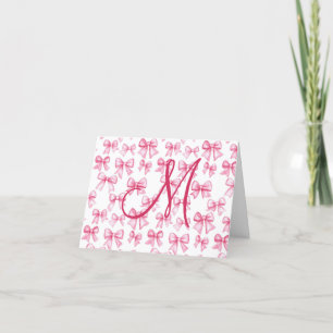 Monogram Roze Bow Coquette Esthetische Preppy Bedankkaart
