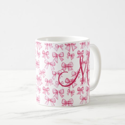 Monogram Roze Bow Coquette Esthetische Preppy Tren Koffiemok (Voorkant rechts)