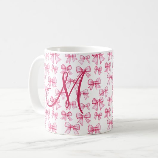 Monogram Roze Bow Coquette Esthetische Preppy Tren Koffiemok (Voorkant links)