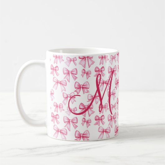 Monogram Roze Bow Coquette Esthetische Preppy Tren Koffiemok (Links)