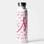 Monogram Roze Bow Coquette Esthetische Preppy Tren Waterfles (Links)