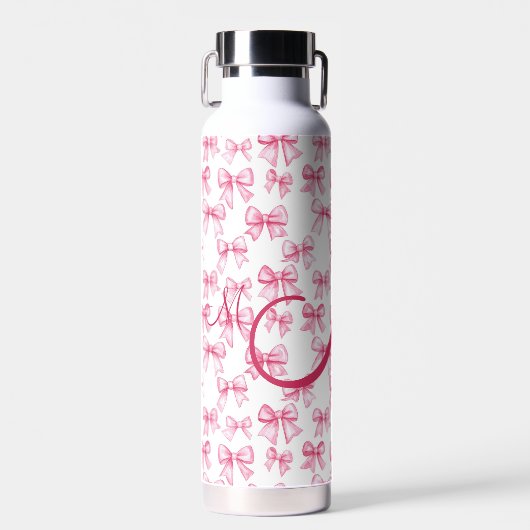 Monogram Roze Bow Coquette Esthetische Preppy Tren Waterfles (Voorkant)