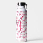 Monogram Roze Bow Coquette Esthetische Preppy Tren Waterfles (Achterkant)