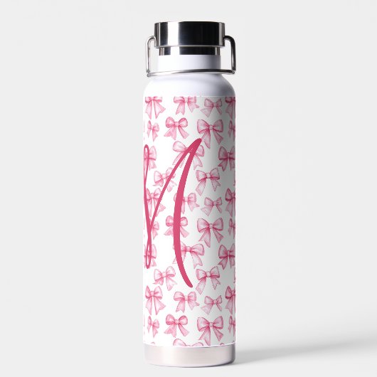 Monogram Roze Bow Coquette Esthetische Preppy Tren Waterfles (Achterkant)
