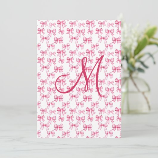 Monogram Roze Bow Coquette Esthetische Stationery (Staand voorkant)