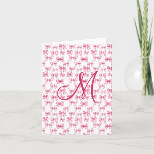 Monogram Roze Bow Coquette Esthetische Stationery Notitiekaartje (Voorkant)