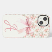 Monogram Roze Bow Coquette iPhone Hoesje (Achterkant horizontaal)