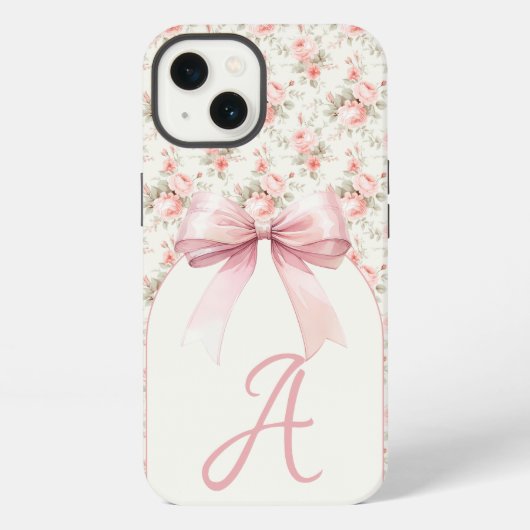 Monogram Roze Bow Coquette iPhone Hoesje (Achterkant)