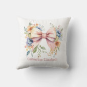 Monogram Roze Bow Coquette Waterverf Bloemen Kussen (Achterkant)