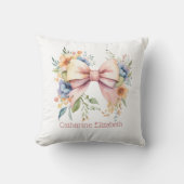 Monogram Roze Bow Coquette Waterverf Bloemen Kussen (Voorkant)