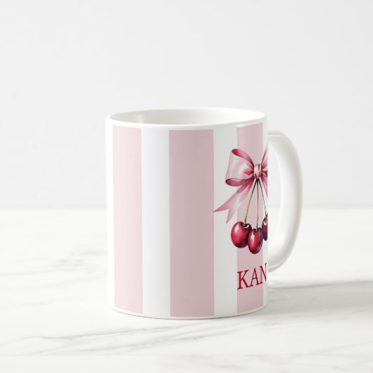Monogram Roze Bow Kersen Coquette Esthetisch Koffiemok (Voorkant rechts)