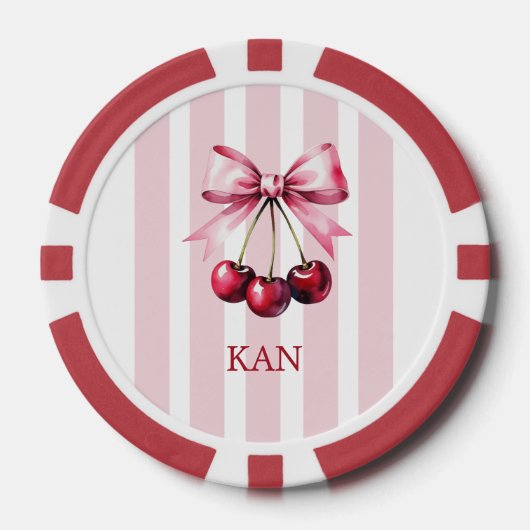 Monogram Roze Bow Kersen Coquette Esthetisch Poker Chips (Voorkant)