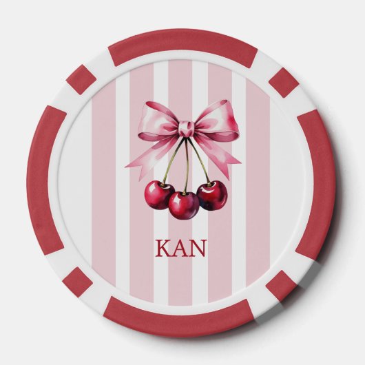 Monogram Roze Bow Kersen Coquette Esthetisch Poker Chips (Achterkant)