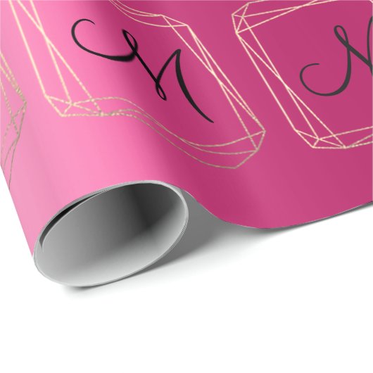 Monogram Roze Bruids Bruiloft Goud Diamant Lijst Cadeaupapier (Rol Hoek)