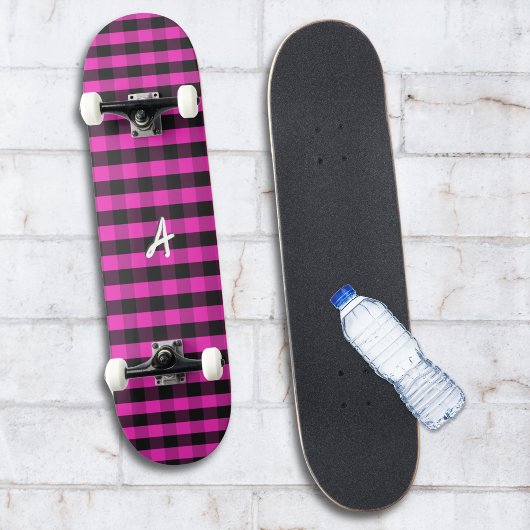 Monogram Roze Buffalo Plaid Rustieke Patroon Patro Persoonlijk Skateboard
