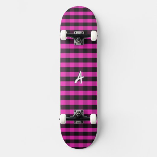 Monogram Roze Buffel Geplay Rustieke Check Patroon Persoonlijk Skateboard (Voorkant)