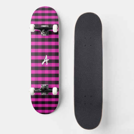 Monogram Roze Buffel Geplay Rustieke Check Patroon Persoonlijk Skateboard (Voorkant)