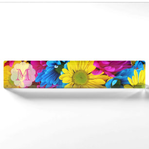 Monogram Roze Bureaunaam Bord Daisy flower Bruilof Naambordje