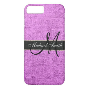 Monogram Roze Burlap Linen Rustic Jute iPhone 8/7 Plus Hoesje