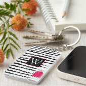 Monogram roze Cactus patroon Sleutelhanger (Voorkant Rechts)